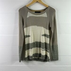 THE LIMITED Tan Cream Sage Knitted Crew‎ Neck Long Sleeve Sweater Size Small